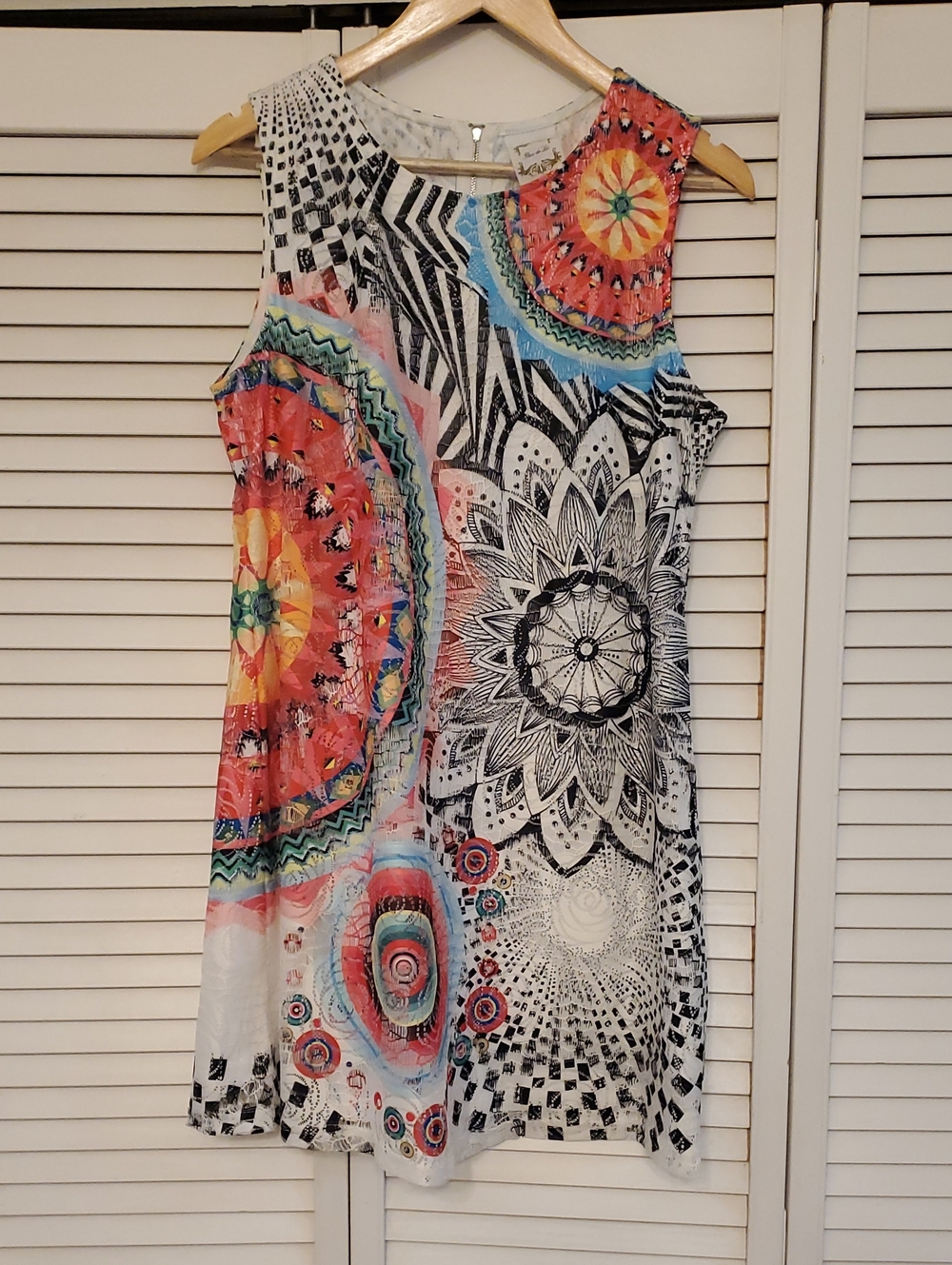 Fleur De Lise Mandala Multi-colored Lace Overlay Artsy Dress, Size Large